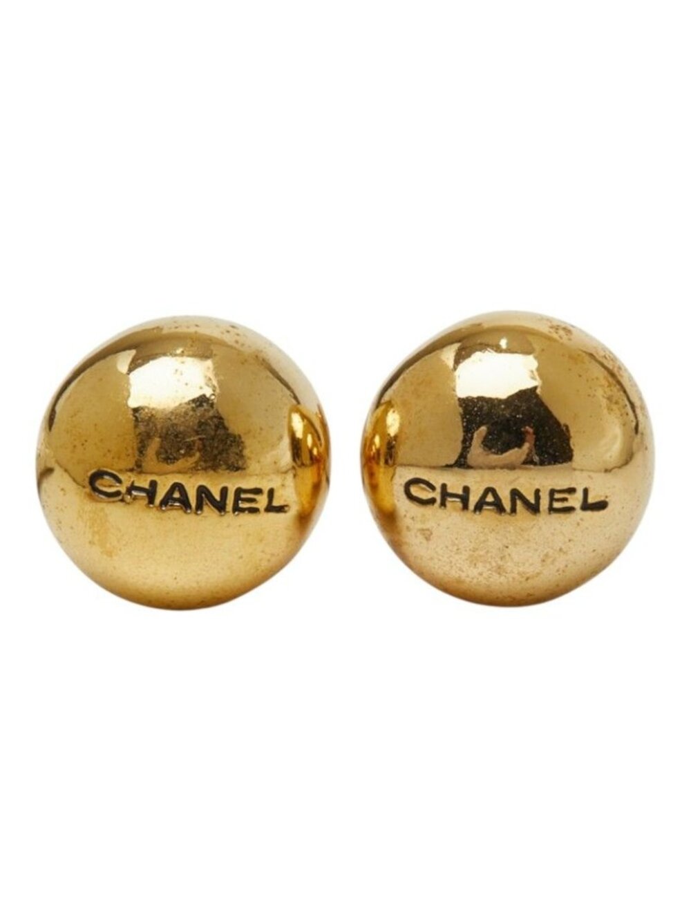 Chanel Ball Round Logo Earrings Gold Plated
